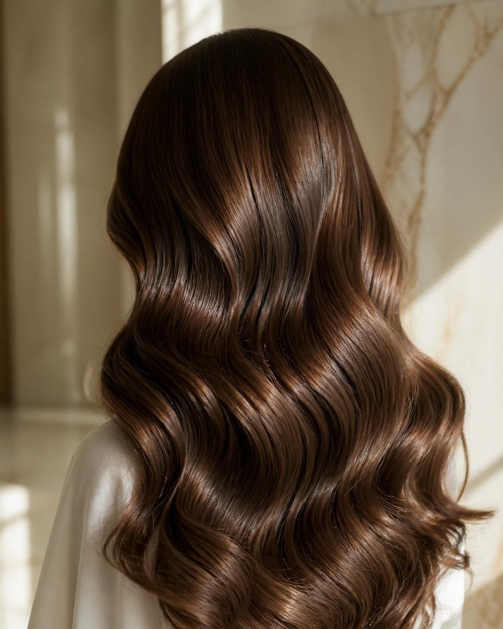 Blowout styling with glossy voluminous brunette waves at Rubio's Denver salon