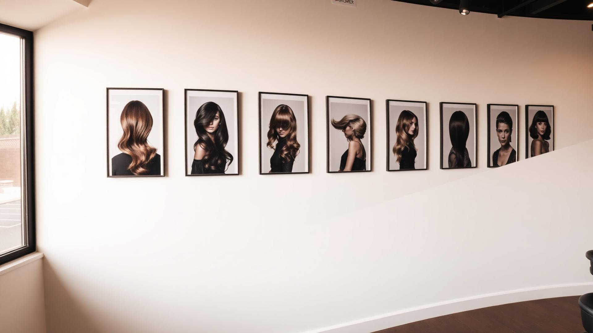 Styling counter with round brush, shears and sectioning clips beside a sunlit window in a residential salon